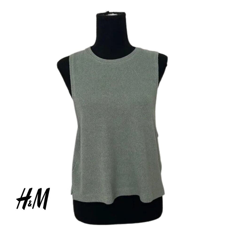 Crew Neck Sage Green Lightweigh Knit Tank Top - Size M